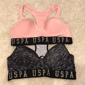 U.S. Polo Assn. Pink & Black Heather Racerback Sports Bra Set